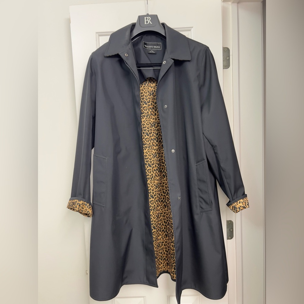 Regent Park Black Trench Coat with Leopard Lining